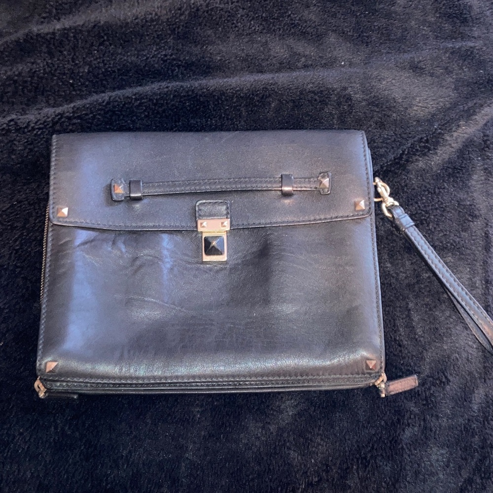 Valentino Garavani Black Leather Clutch/large wristlet - Picture 1 of 11
